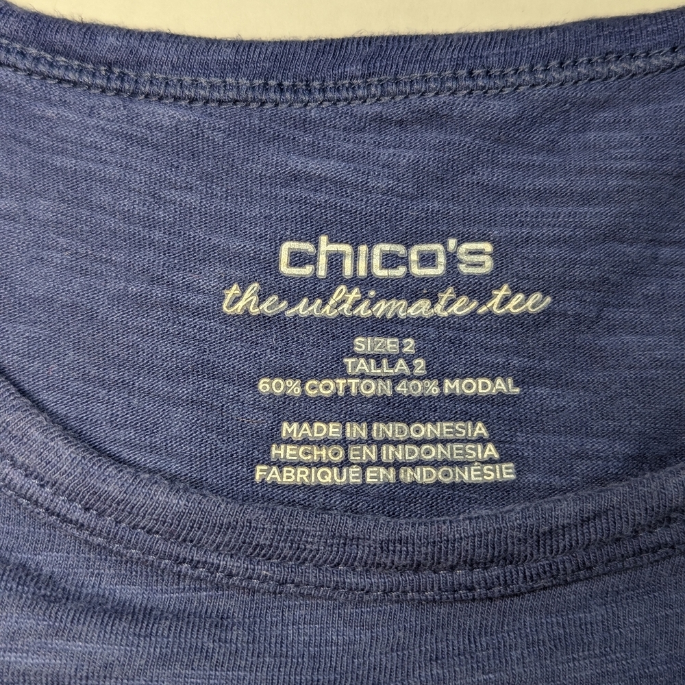 Chico's Ultimate Tee blue relaxed fit high low shirt size 2 (M) cotton/modal - Picture 3 of 10